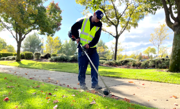 Commercial property landscape services mowing edging